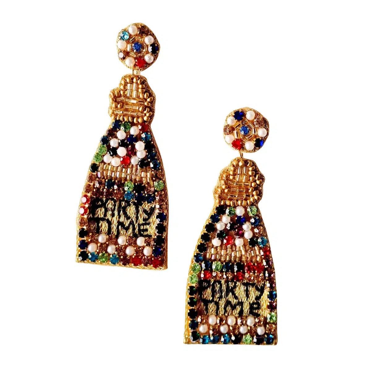Beaded Party Time Champagne Bottle Earring-ZODA-Lima & Co
