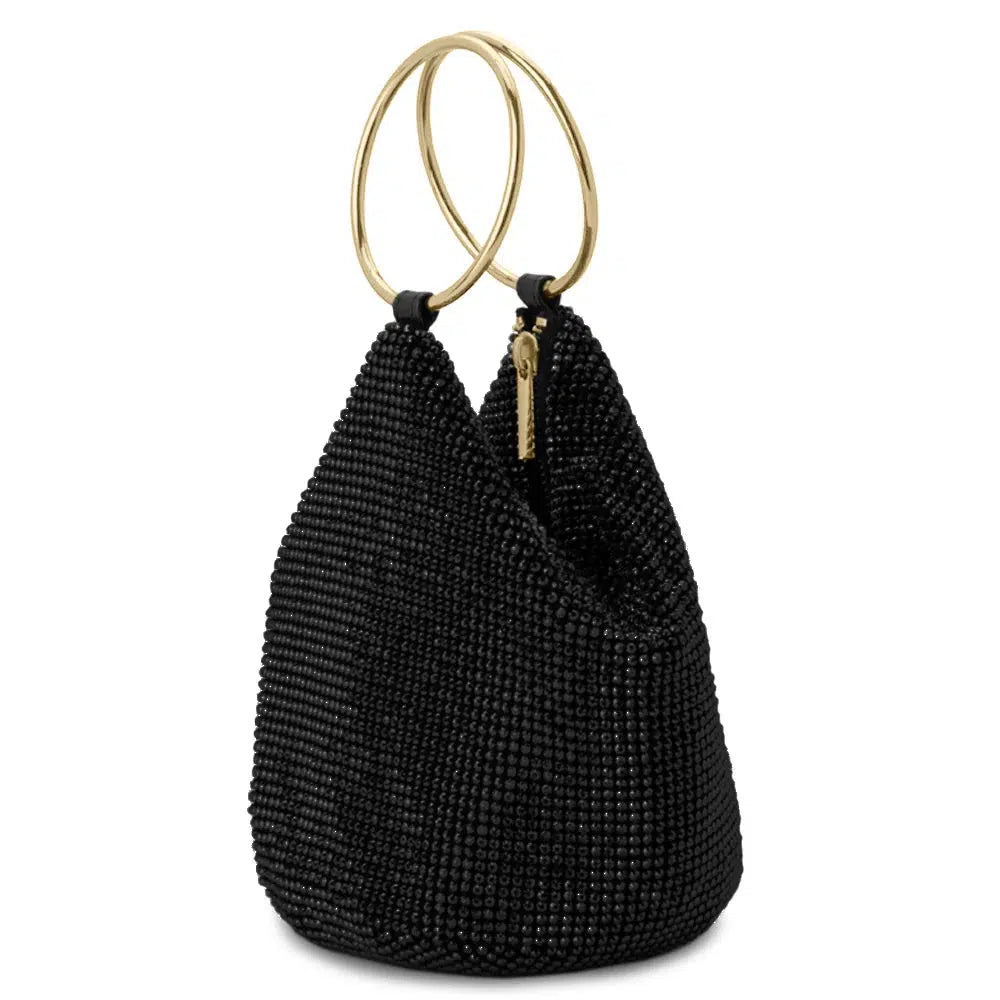Ellie Crystal Mesh Ring Handle Bag - Black-Olga Berg-Lima & Co