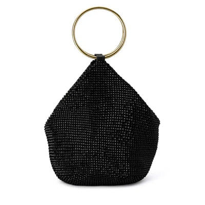 Ellie Crystal Mesh Ring Handle Bag - Black-Olga Berg-Lima & Co