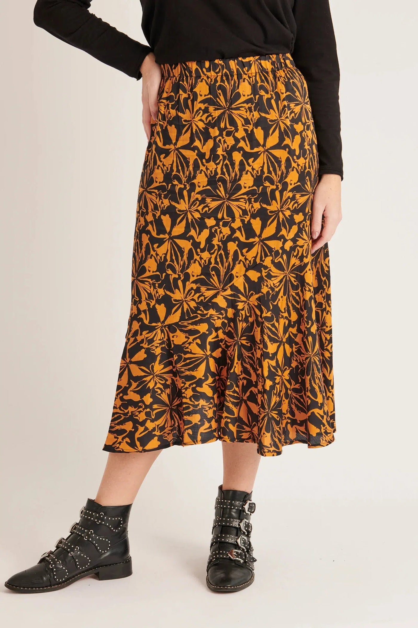 Flare Hem Skirt - Burnt Orange Floral-Ellis and Dewey-Lima & Co