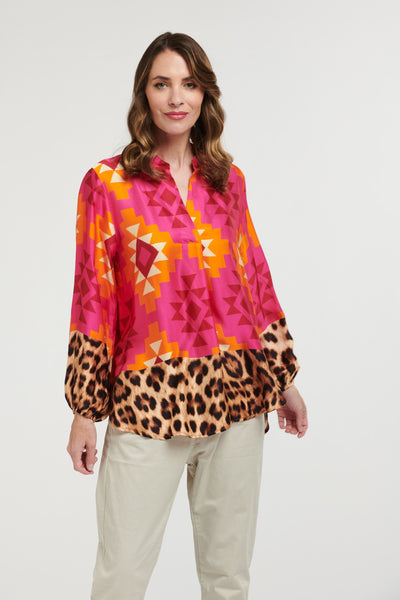 Geometric and Leo Shirt - Orange/Pink-Urban Luxury-Lima & Co