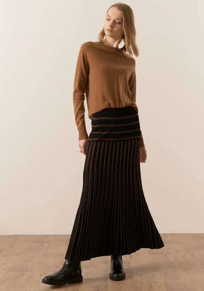 Gizelle Lurex Pleat Skirt - Black/Copper-POL Clothing-Lima & Co