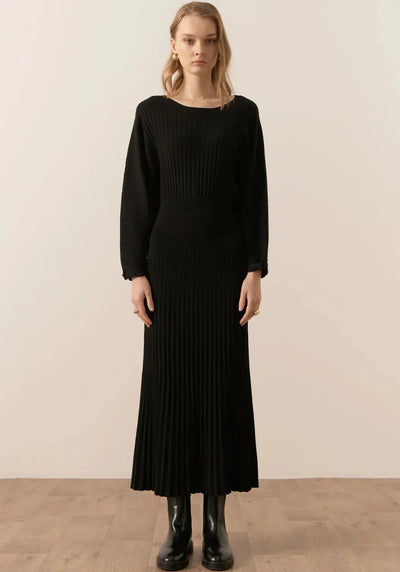Gizelle Pleated Maxi Dress - Black-POL Clothing-Lima & Co