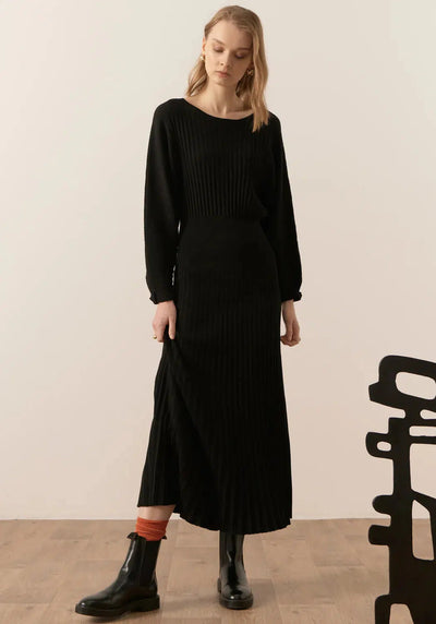 Gizelle Pleated Maxi Dress - Black-POL Clothing-Lima & Co