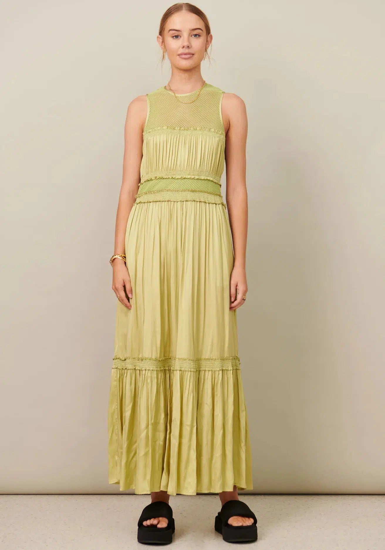 Lara Tiered Dress - Pistachio-POL Clothing-Lima & Co