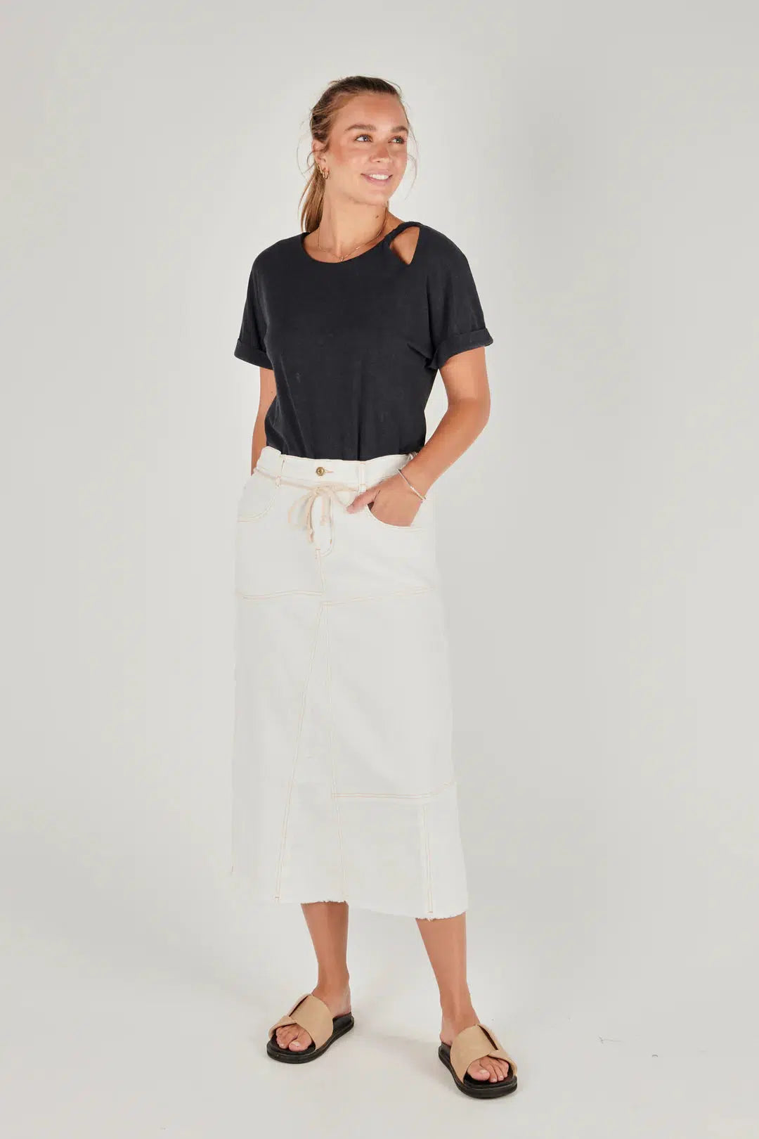Panel Maxi Denim Skirt - Off White-One Ten Willow-Lima & Co