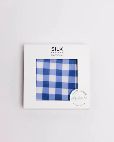 Silk Pillowcase Single - Gingham Denim Blue-Silk Magnolia-Lima & Co