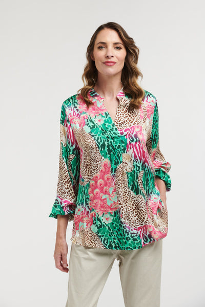 Tiger and Peacock Shirt - Emerald/Pink-Urban Luxury-Lima & Co