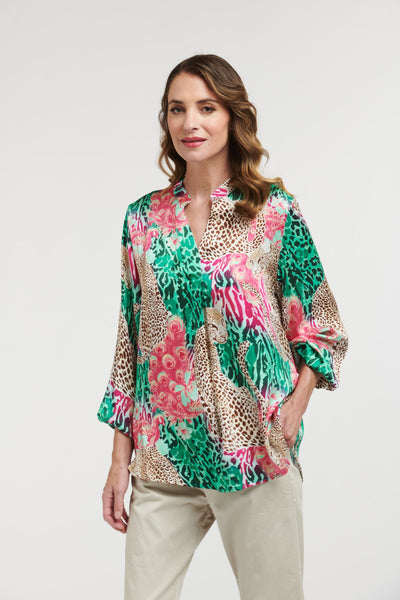 Tiger and Peacock Shirt - Emerald/Pink-Urban Luxury-Lima & Co