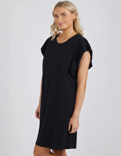 Flutter Sleeve Dress - Black-Foxwood-Lima & Co