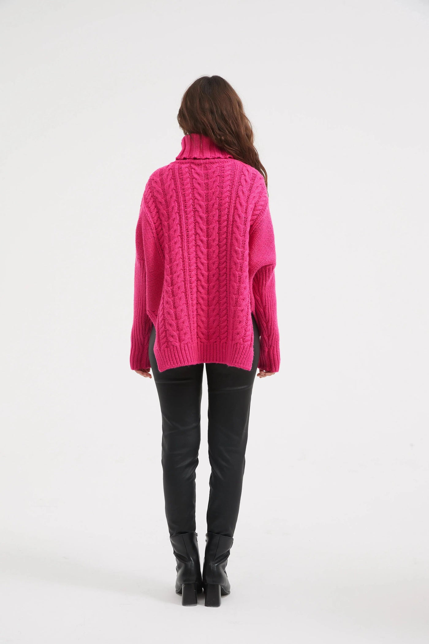 High Neck Cable Knit - Hot Pink-Tirelli-Lima & Co