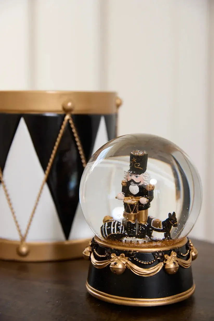 12cm Musical Black And Gold Nutcracker Snow Globe-Holly and Ivy-Lima & Co