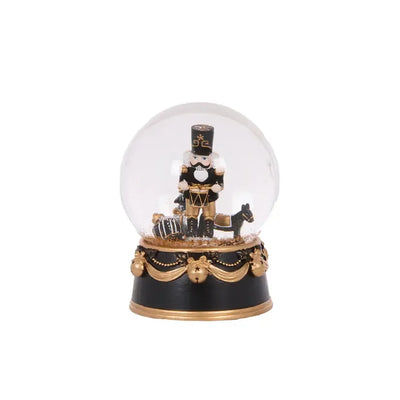 12cm Musical Black And Gold Nutcracker Snow Globe-Holly and Ivy-Lima & Co