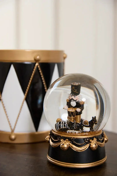 12cm Musical Black And Gold Nutcracker Snow Globe-Holly and Ivy-Lima & Co