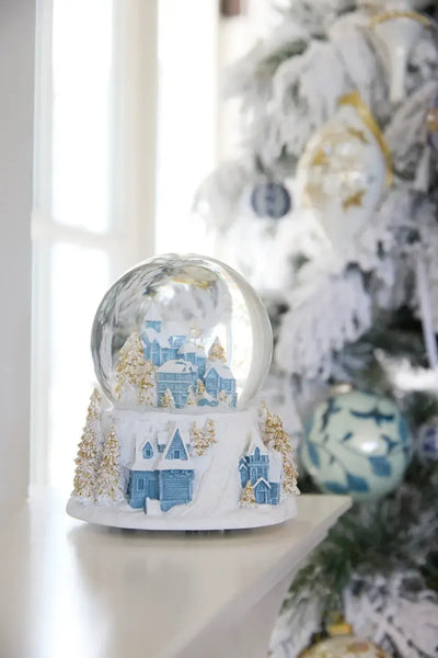 12cm Musical Blue And White Village Snow Globe-Holly and Ivy-Lima & Co