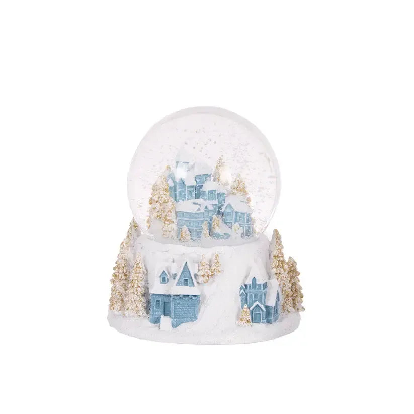 12cm Musical Blue And White Village Snow Globe-Holly and Ivy-Lima & Co