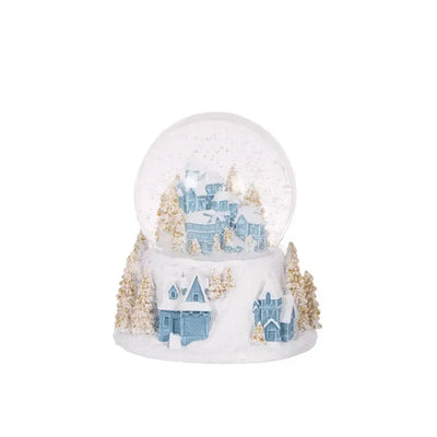 12cm Musical Blue And White Village Snow Globe-Holly and Ivy-Lima & Co