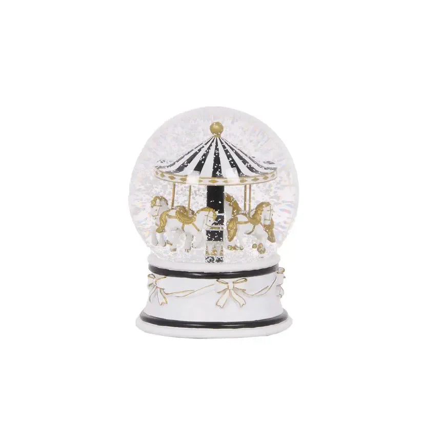 12cm Musical Gold And White Merry-Go-Round Snow Globe-Holly and Ivy-Lima & Co