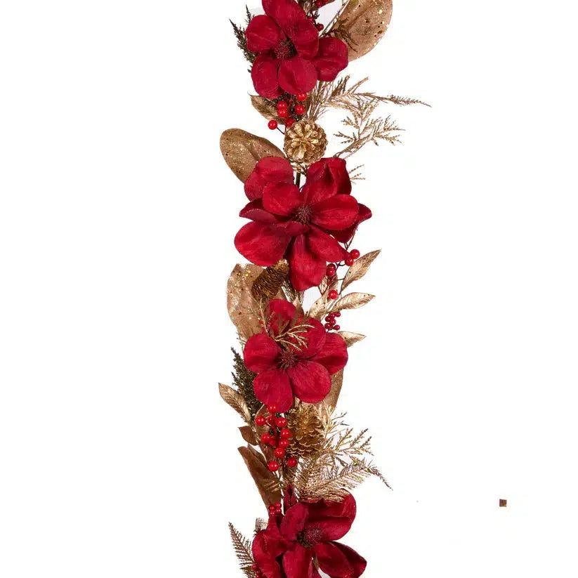 165 Cm Luxe Red Magnolia Garland-Holly and Ivy-Lima & Co