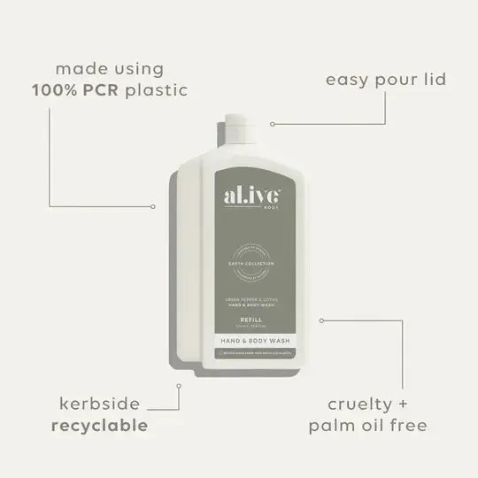 1L Wash Refill - Green Pepper & Lotus-ALIVE BODY-Lima & Co