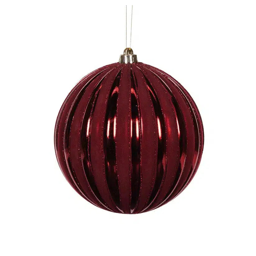 20 Cm Red Ridges Bauble-Holly and Ivy-Lima & Co