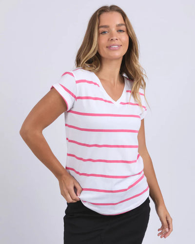 Manly Stripe Tee - Hot Pink