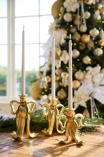 20cm Gilded Bow Candle Holder-Holly and Ivy-Lima & Co