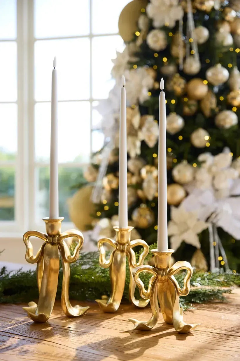 23cm Gilded Bow Candle Holder-Holly and Ivy-Lima & Co