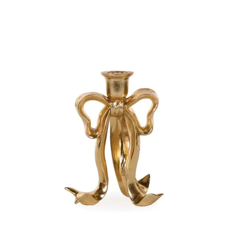 23cm Gilded Bow Candle Holder-Holly and Ivy-Lima & Co