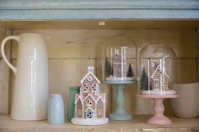 30Cm Piped Pastel Gingerbread House Cloche-Holly and Ivy-Lima & Co