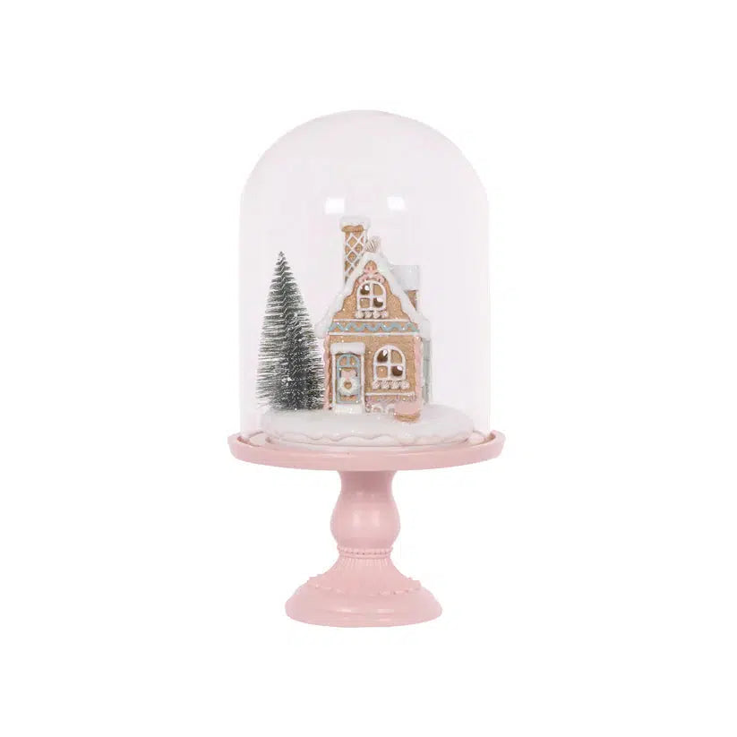 30Cm Piped Pastel Gingerbread House Cloche-Holly and Ivy-Lima & Co