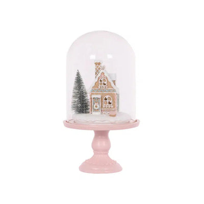 30Cm Piped Pastel Gingerbread House Cloche-Holly and Ivy-Lima & Co