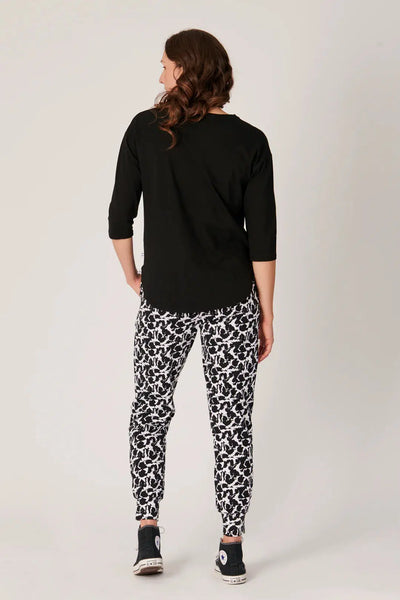 3/4 Sleeve Round Neck Tee - Black-One Ten Willow-Lima & Co