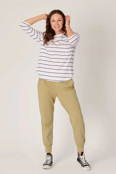 3/4 Sleeve Round Neck Tee - Wht/Blk-One Ten Willow-Lima & Co