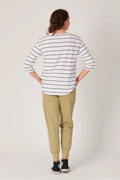 3/4 Sleeve Round Neck Tee - Wht/Blk-One Ten Willow-Lima & Co