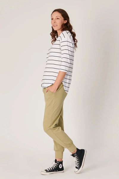 3/4 Sleeve Round Neck Tee - Wht/Blk-One Ten Willow-Lima & Co