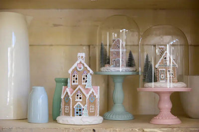 35.5Cm Piped Pastel Gingerbread Facade Cloche-Holly and Ivy-Lima & Co