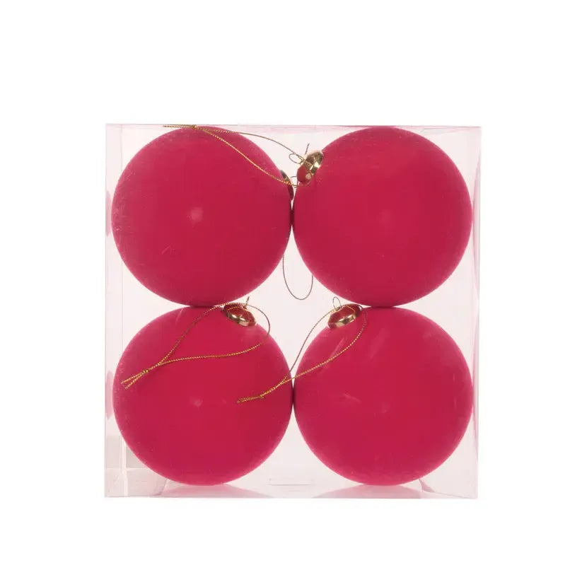 4Pk Fuchsia Flocked Baubles-Holly and Ivy-Lima & Co