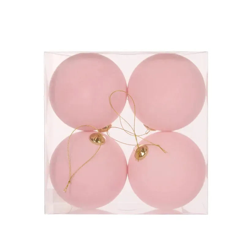 4Pk Light Pink Flocked Baubles-Holly and Ivy-Lima & Co