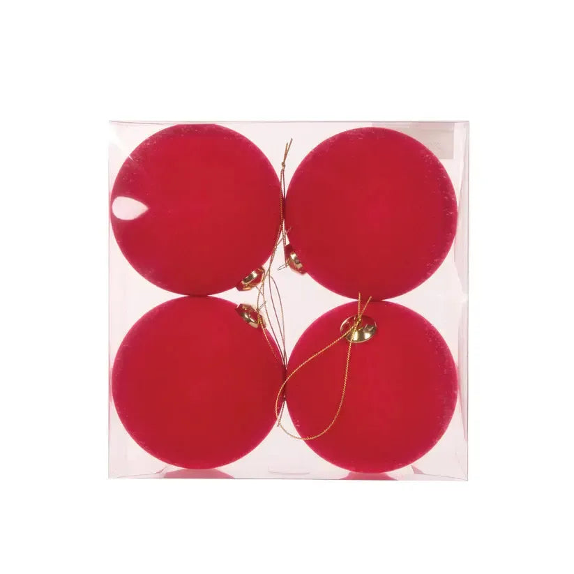 4Pk Red Flocked Baubles-Holly and Ivy-Lima & Co