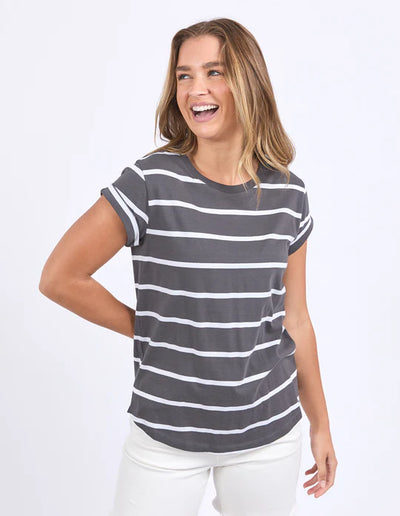 Manly Stripe Tee - Charcoal