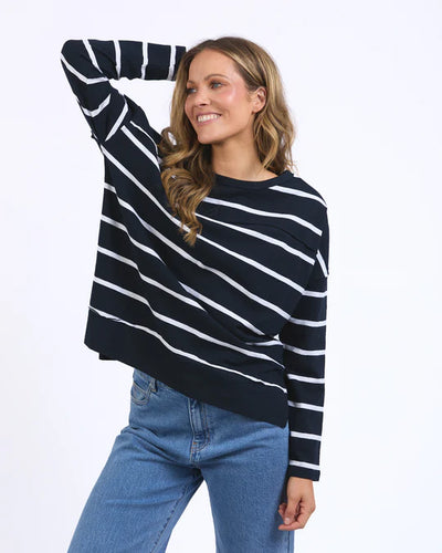Jayne Stripe Throw On Top - Navy