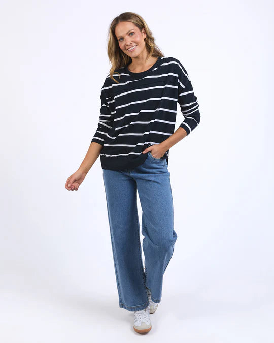 Jayne Stripe Throw On Top - Navy