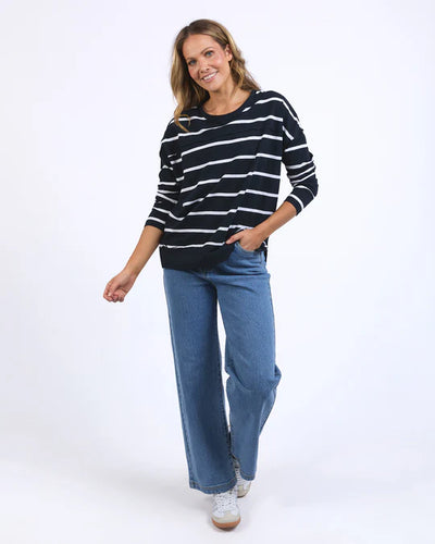 Jayne Stripe Throw On Top - Navy