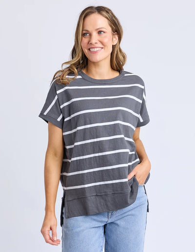 Allison Stripe Tee - Charcoal