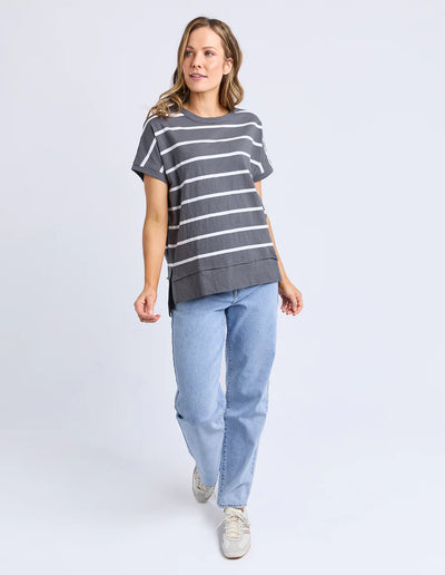 Allison Stripe Tee - Charcoal