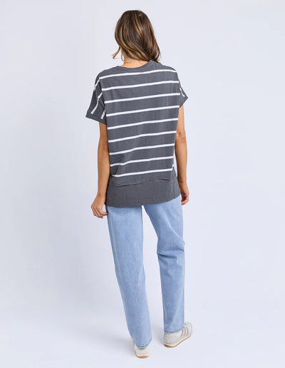 Allison Stripe Tee - Charcoal