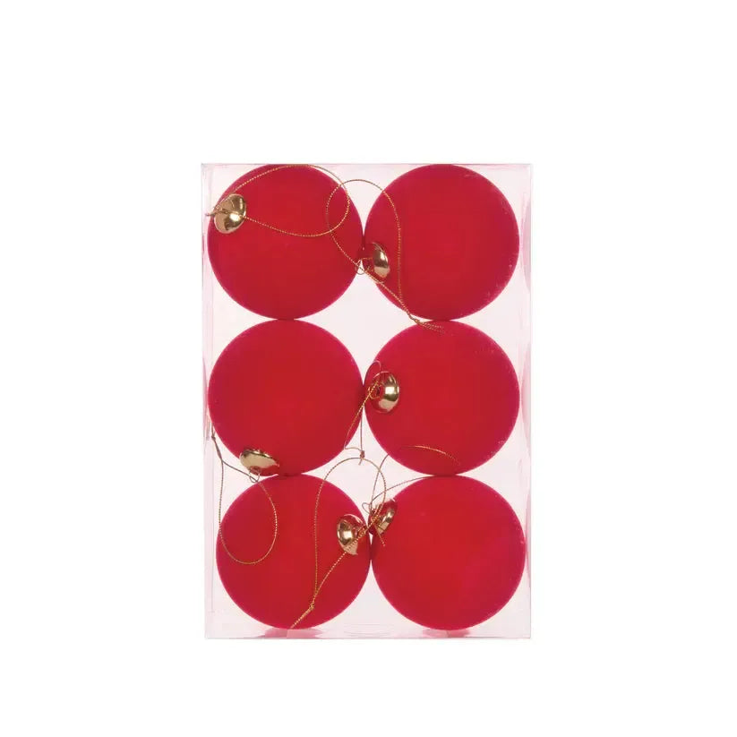 6Pk Red Flocked Baubles-Holly and Ivy-Lima & Co