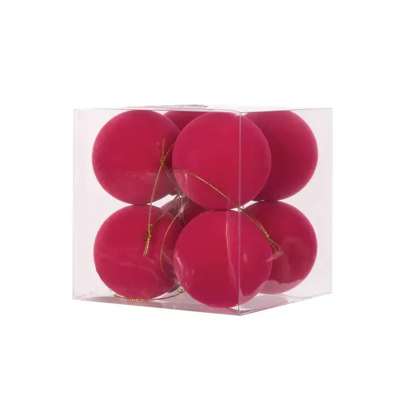 8Pk Fuchsia Flocked Baubles-Holly and Ivy-Lima & Co