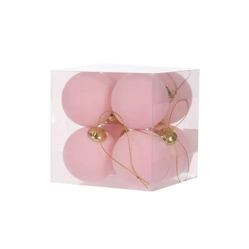 8Pk Light Pink Flocked Baubles-Holly and Ivy-Lima & Co